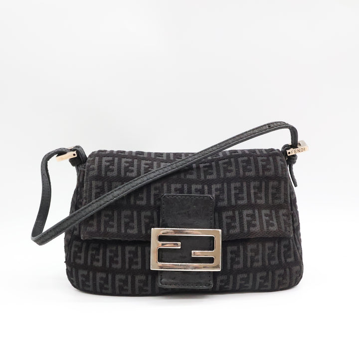 Fendi FF Zucca Mamma Baguette Black Shoulder Handbag