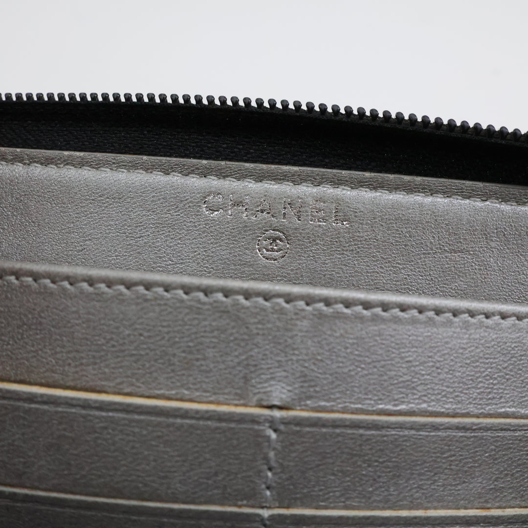 Chanel Black Camelia Zip Around Wallet