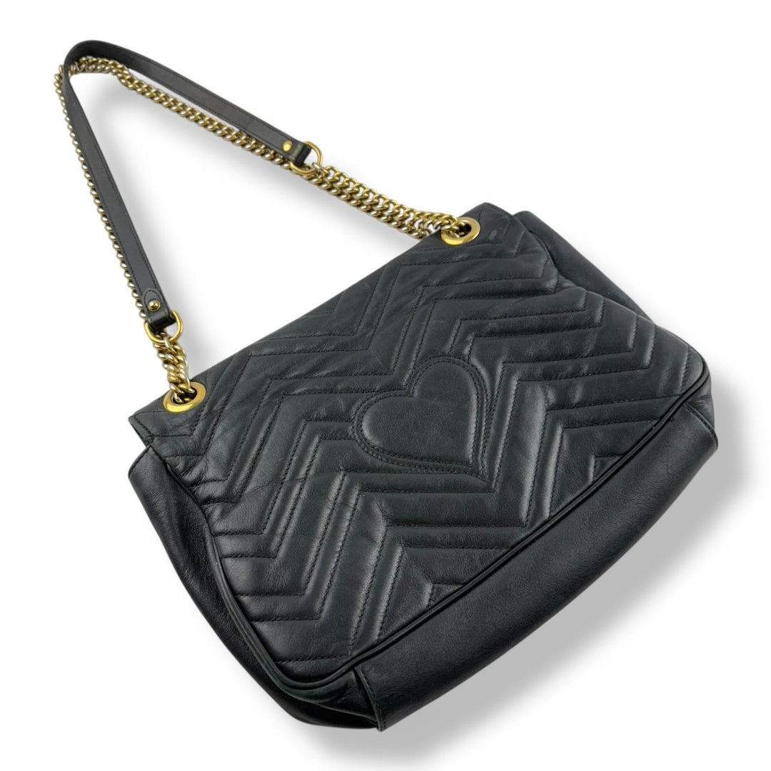 Gucci GG Marmont Flap Black Leather Large Handbag