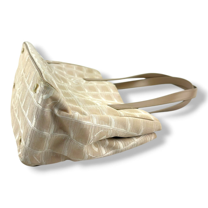 Chanel Nude/White Travel Line Canvas Tote Handbag