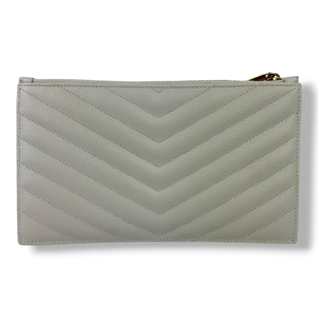 Saint Laurent Cassandre White Calfskin Leather Pouch Clutch Bag