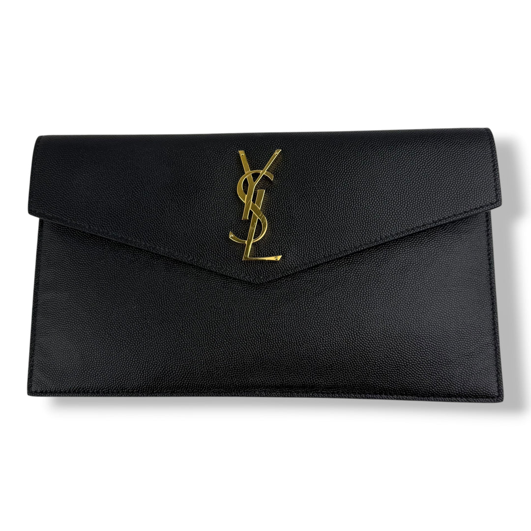 Saint Laurent YSL Uptown Black Leather Clutch Bag