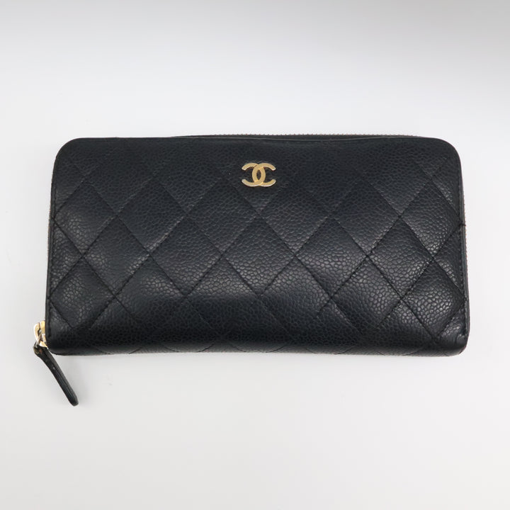 Chanel Zip Around Caviar Black Wallet