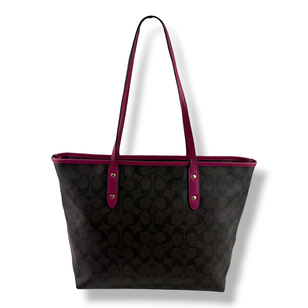 Coach Signature Brown City Tote Handbag