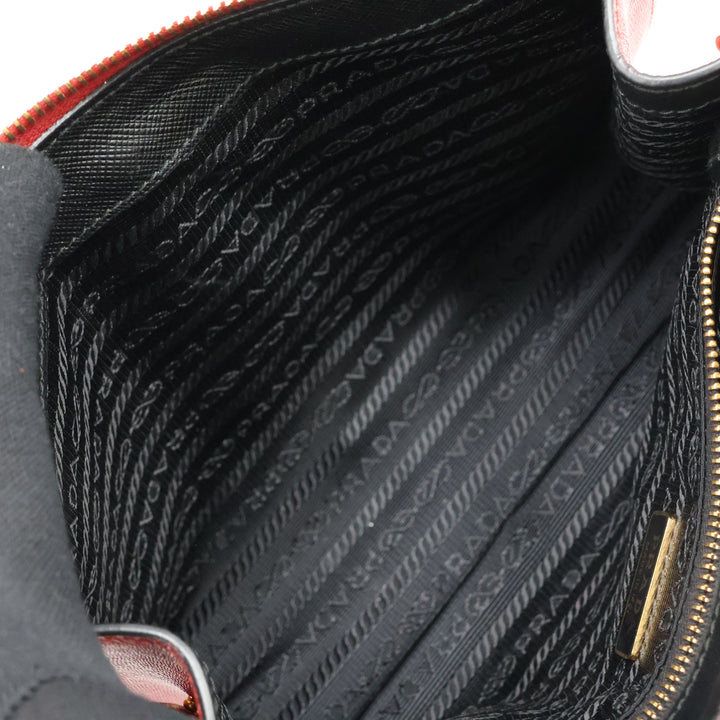Prada Red Gold Embossed Clutch Handbag
