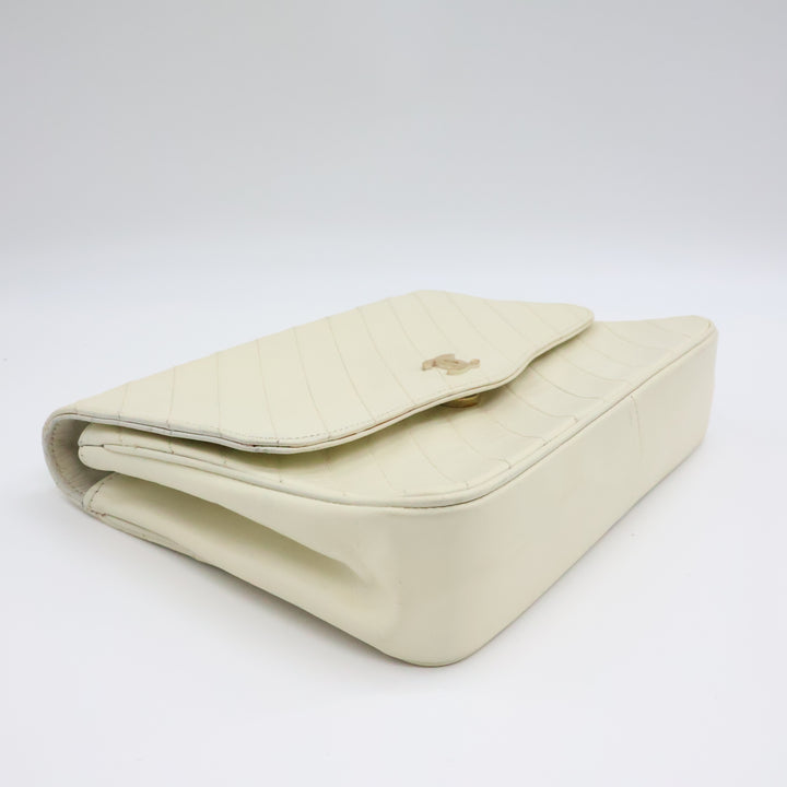 Chanel CC Cream Push Lock Single Flap Vintage Shoulder Handbag
