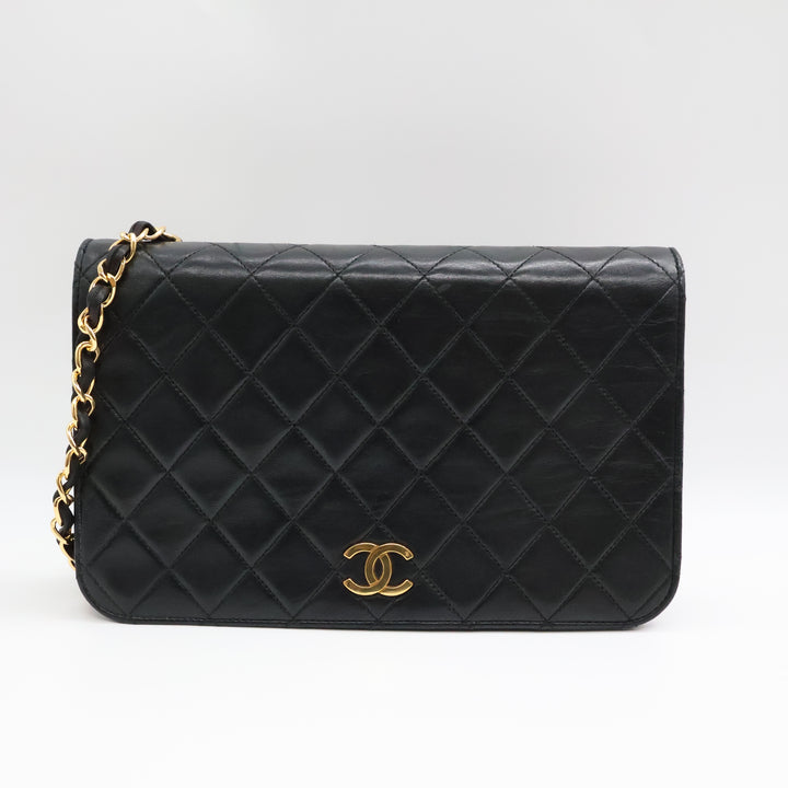 Chanel CC Black Push Lock Single Flap Quilted Lambskin Shoulder Handbag