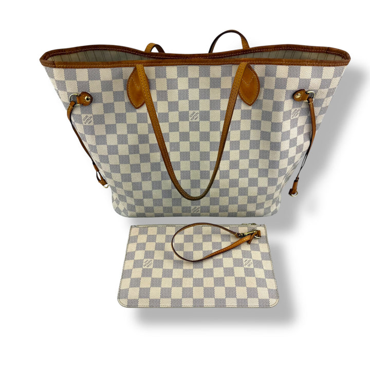 Louis Vuitton Damier Azur Neverfull MM Handbag With Pouch