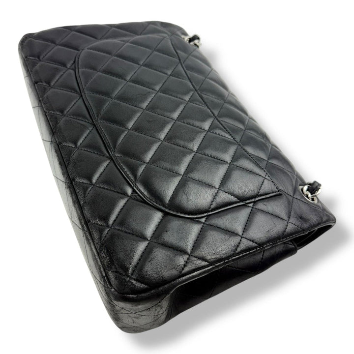 Chanel Double Classic Lambskin Black Flap Handbag Large