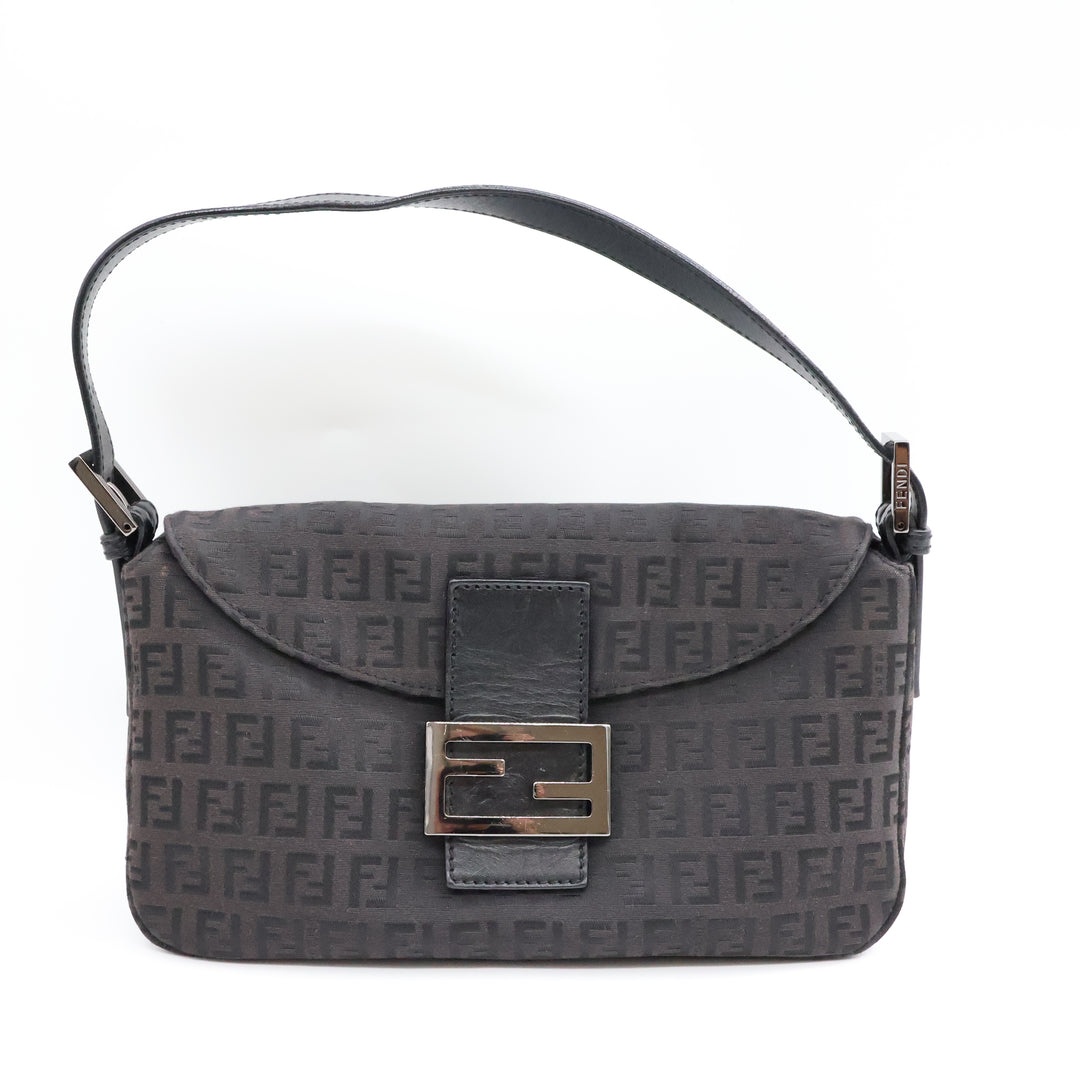 Fendi FF Zucchino Mamma Baguette Black Handbag