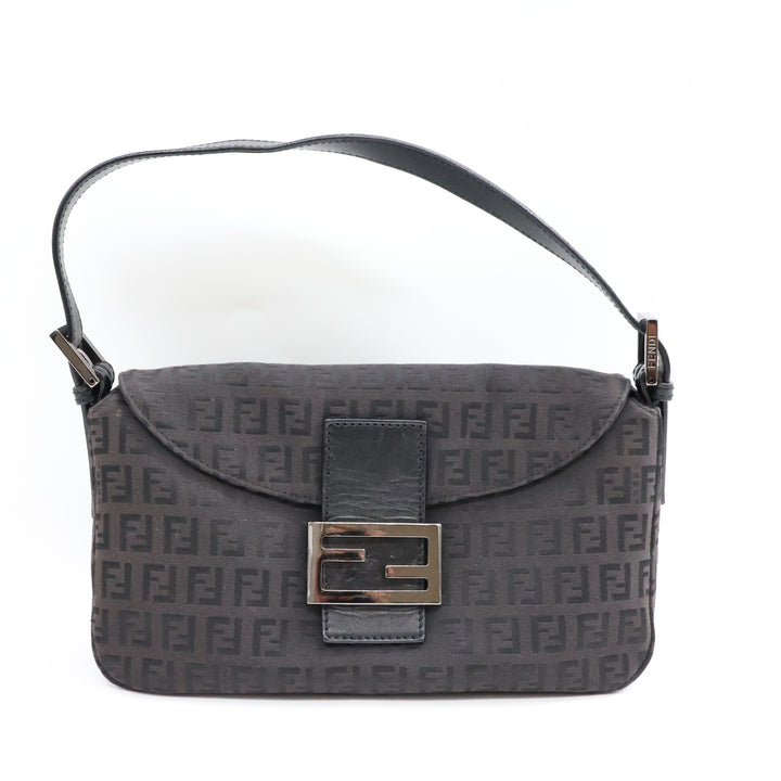 Fendi FF Zucchino Mamma Baguette Black Handbag
