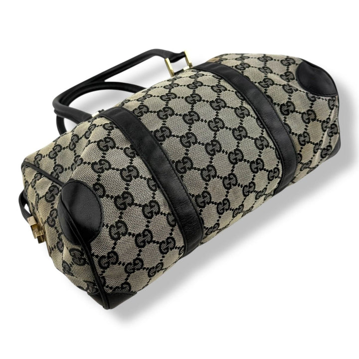 Gucci GG Black/Beige Boston Canvas Bag