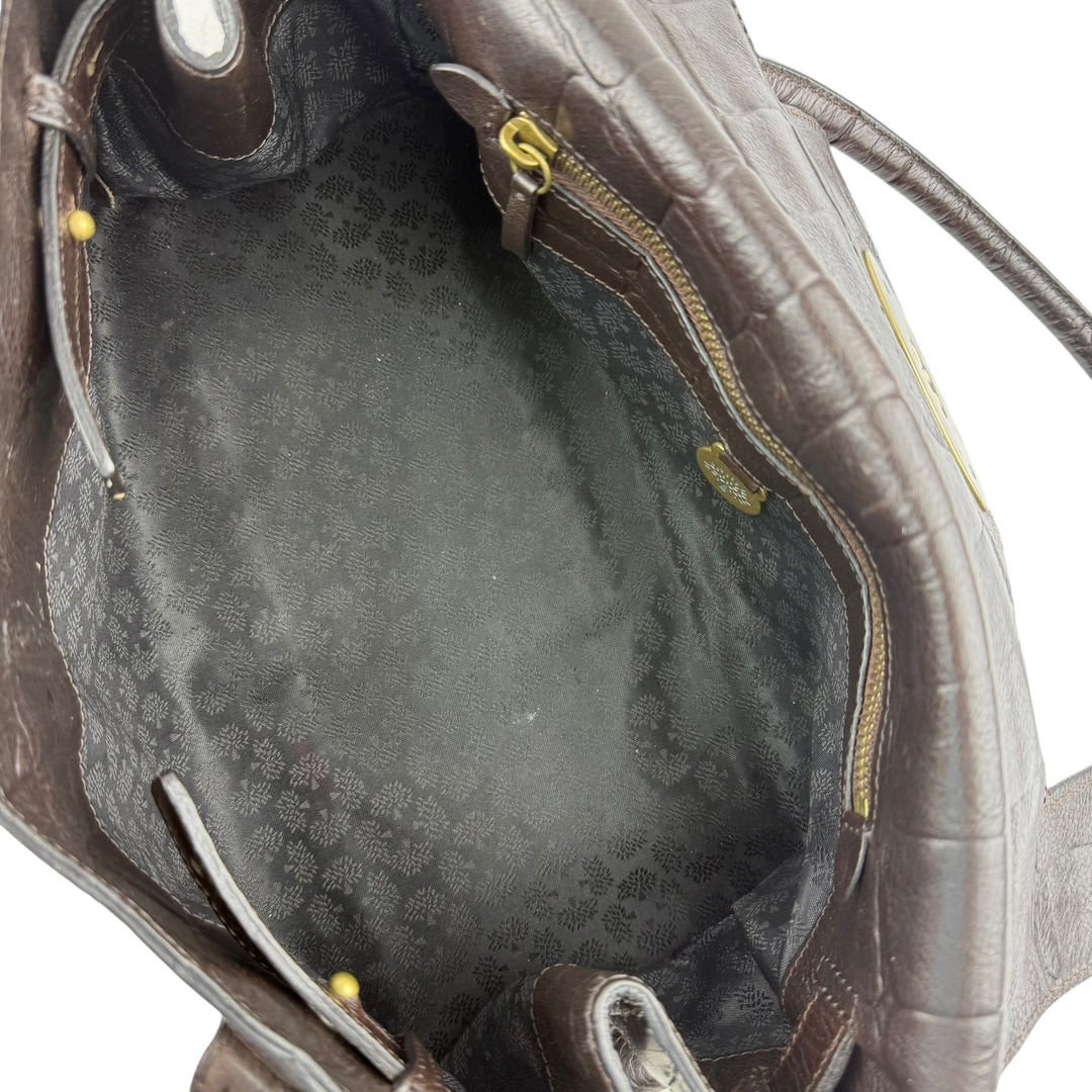 Mulberry Bayswater Brown Croc Embossed Leather Handbag