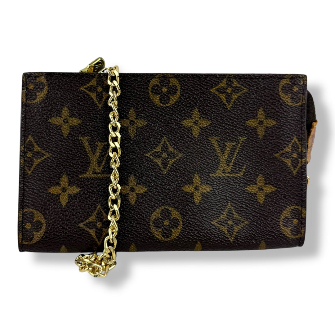 Louis Vuitton Brown Monogram Classic Signature Bucket Pouch W/ Added Chain