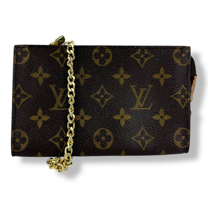 Louis Vuitton Brown Monogram Classic Signature Bucket Pouch W/ Added Chain