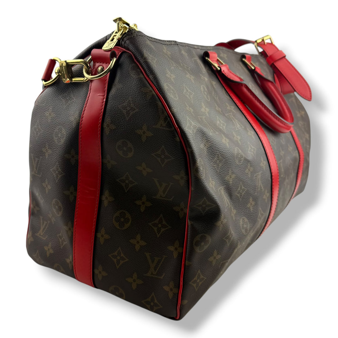 Louis Vuitton Bandouliere Brown Monogram / Red 50 Keepall Duffle Bag