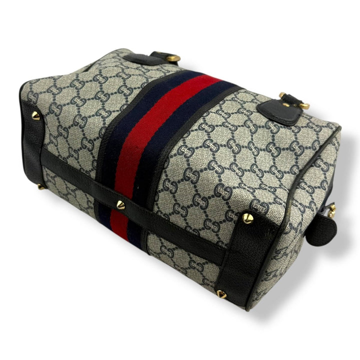 Gucci Beige/Navy GG Plus Monogram Boston Canvas Bag