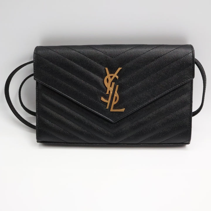 Saint Laurent YSL Matelasse Black Leather Cassandre Wallet On Chain Handbag