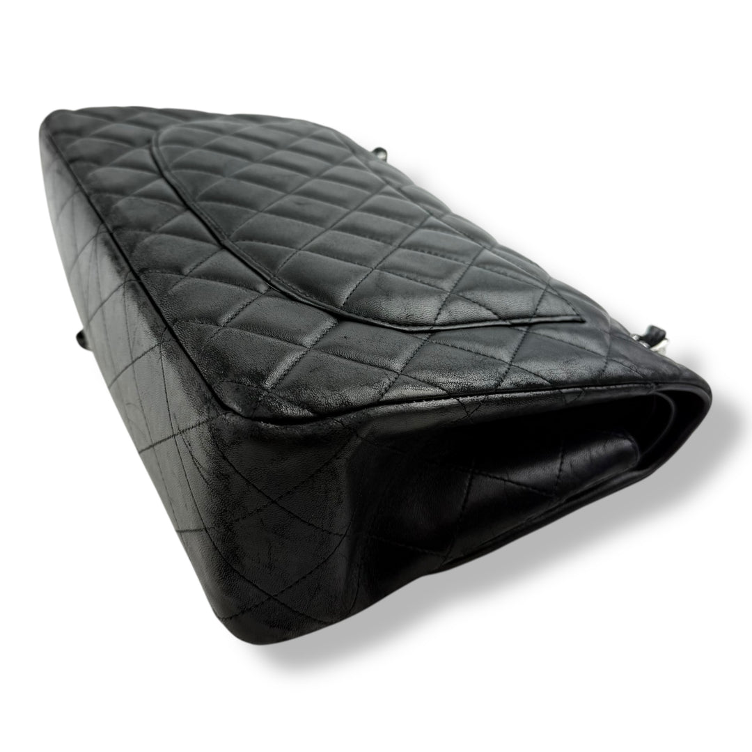 Chanel Double Classic Lambskin Black Flap Handbag Large