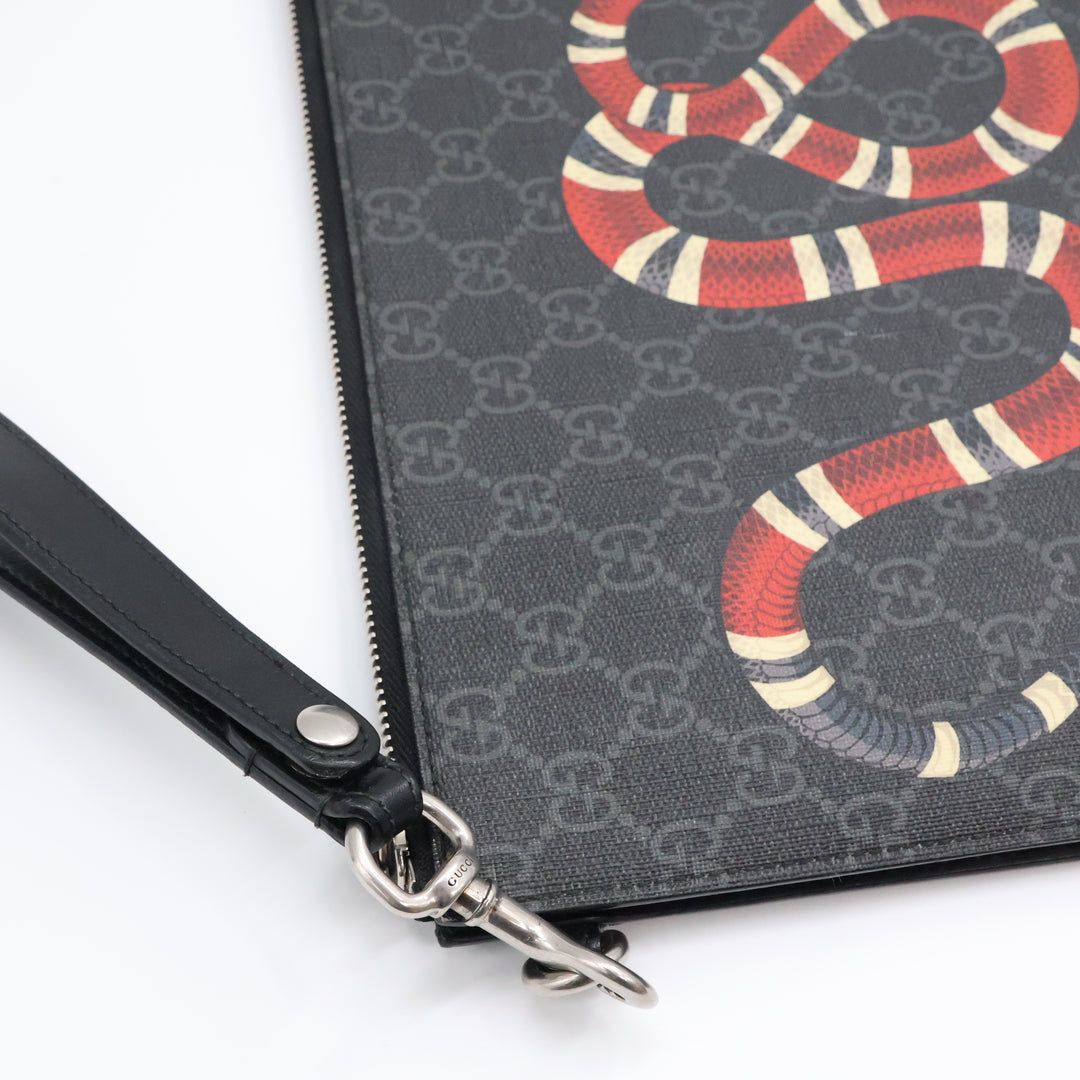 Gucci Canvas GG Supreme Black Snake Clutch Pouch Bag