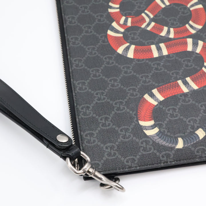 Gucci Canvas GG Supreme Black Snake Clutch Pouch Bag