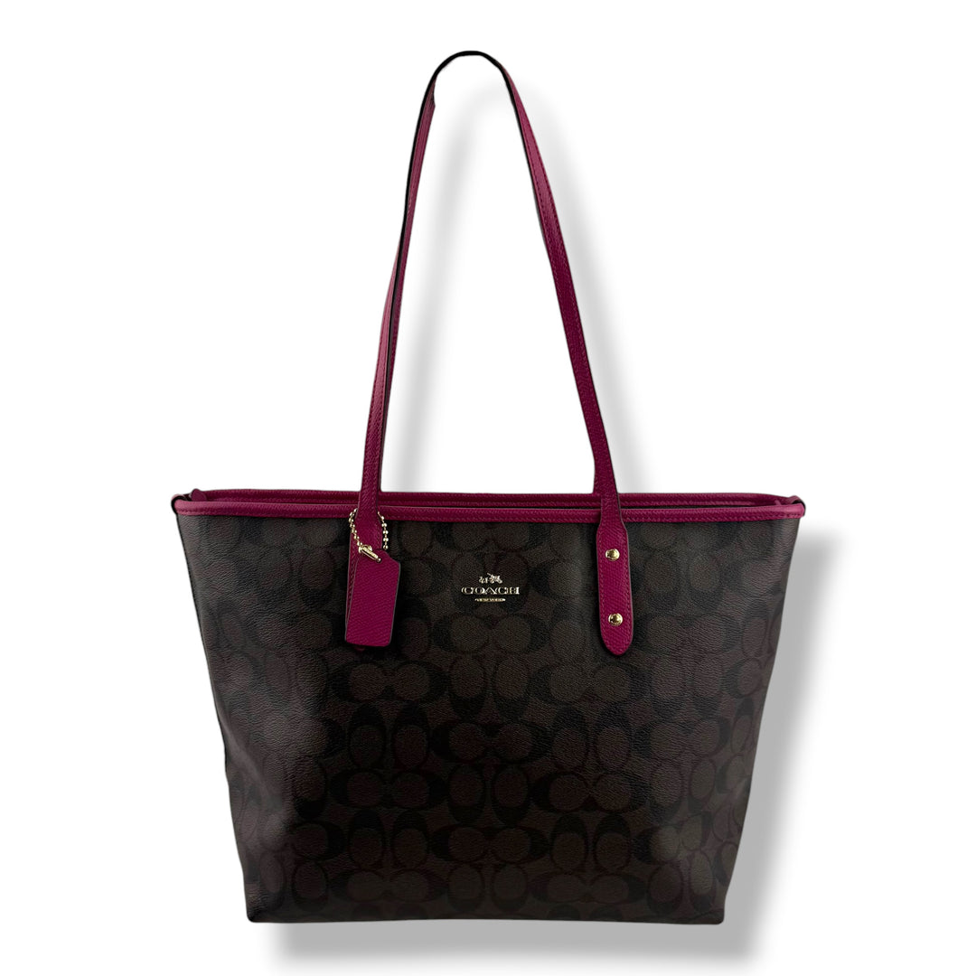 Coach Signature Brown City Tote Handbag