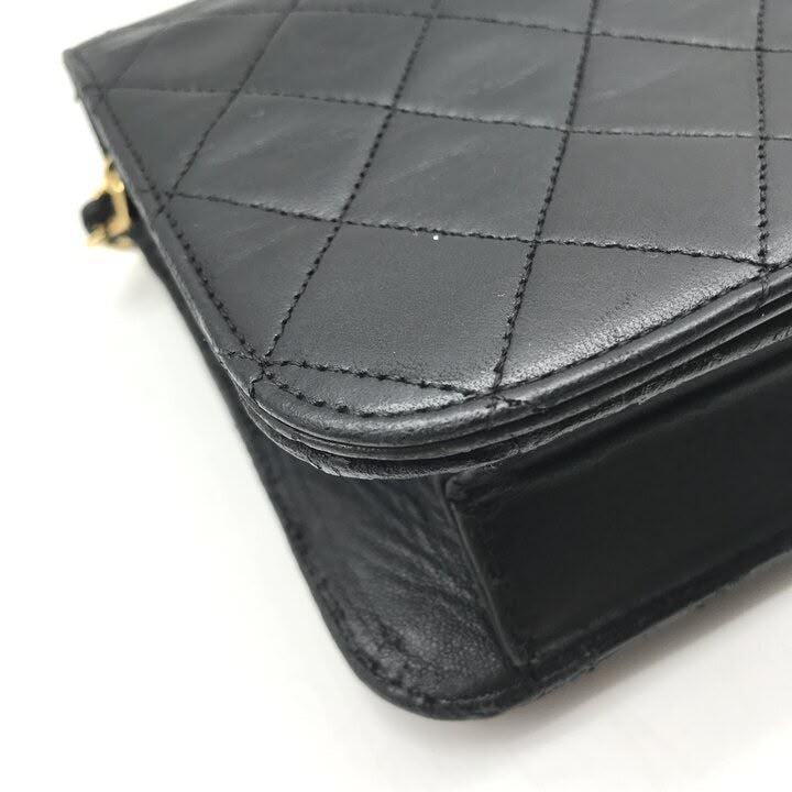Chanel CC Black Push Lock Single Flap Quilted Lambskin Shoulder Handbag