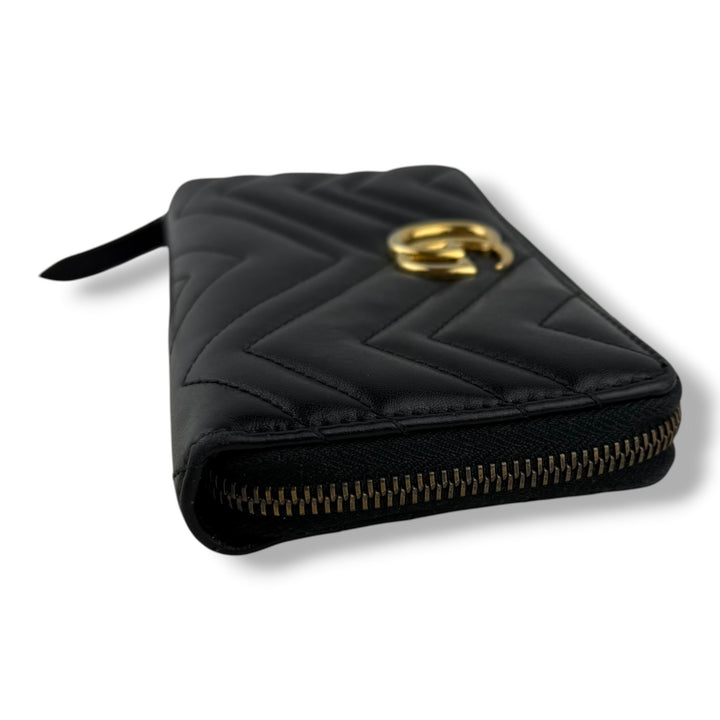 Gucci GG Marmont Black Leather Zip Around Wallet