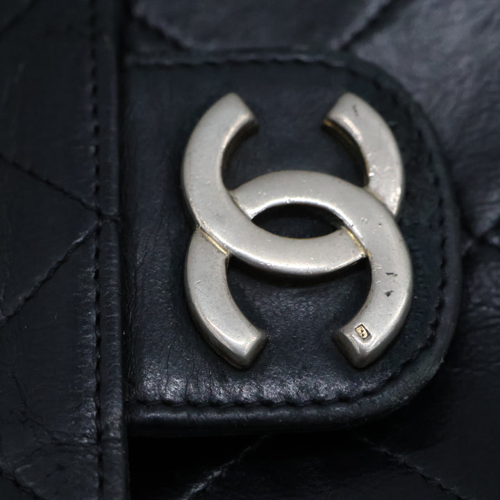 Chanel CC Black Push Lock Single Flap Quilted Lambskin Shoulder Handbag