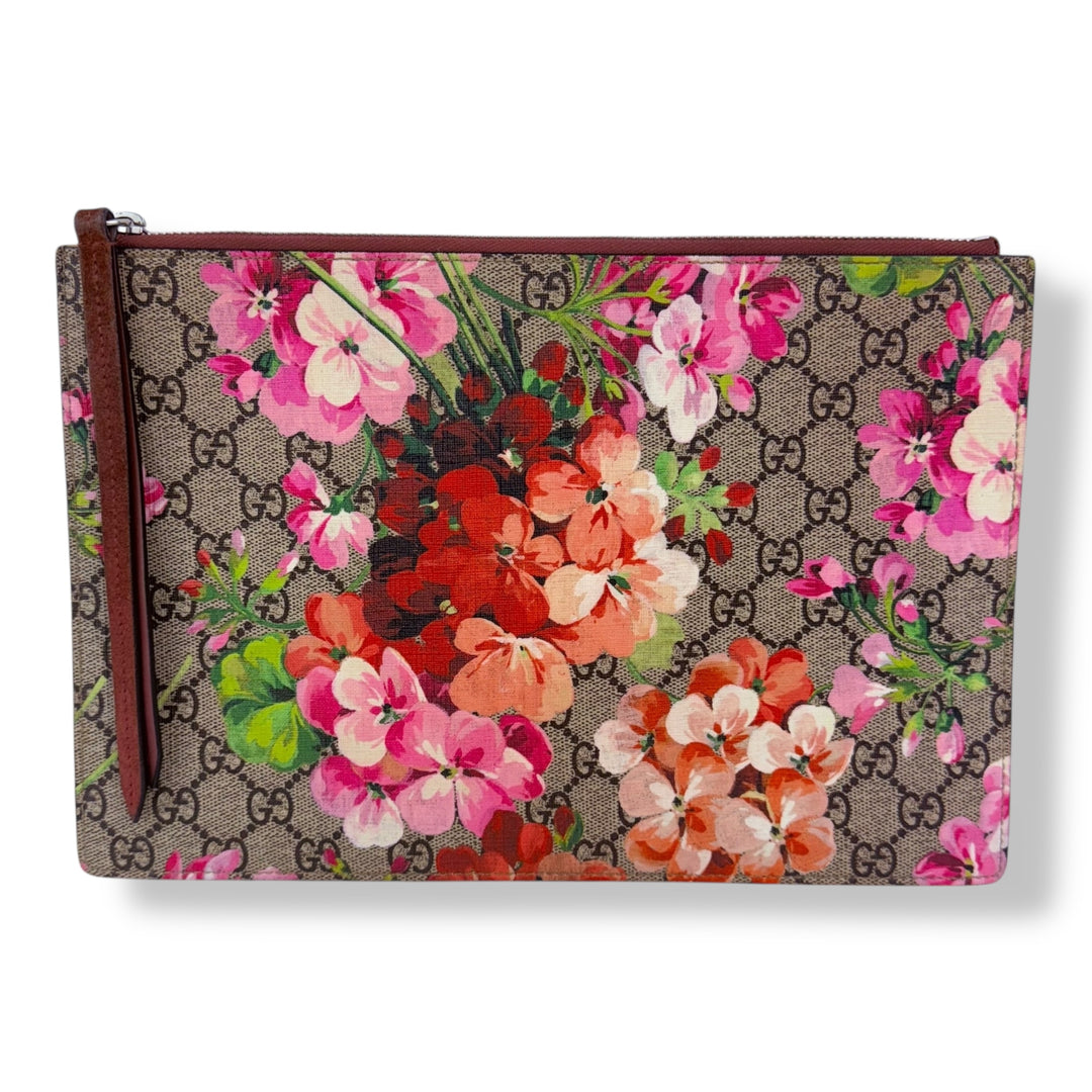 Gucci GG Supreme Large Pink Bloom Clutch Pouch