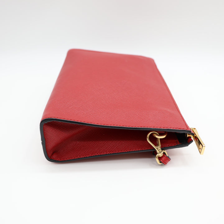 Prada Red Gold Embossed Clutch Handbag