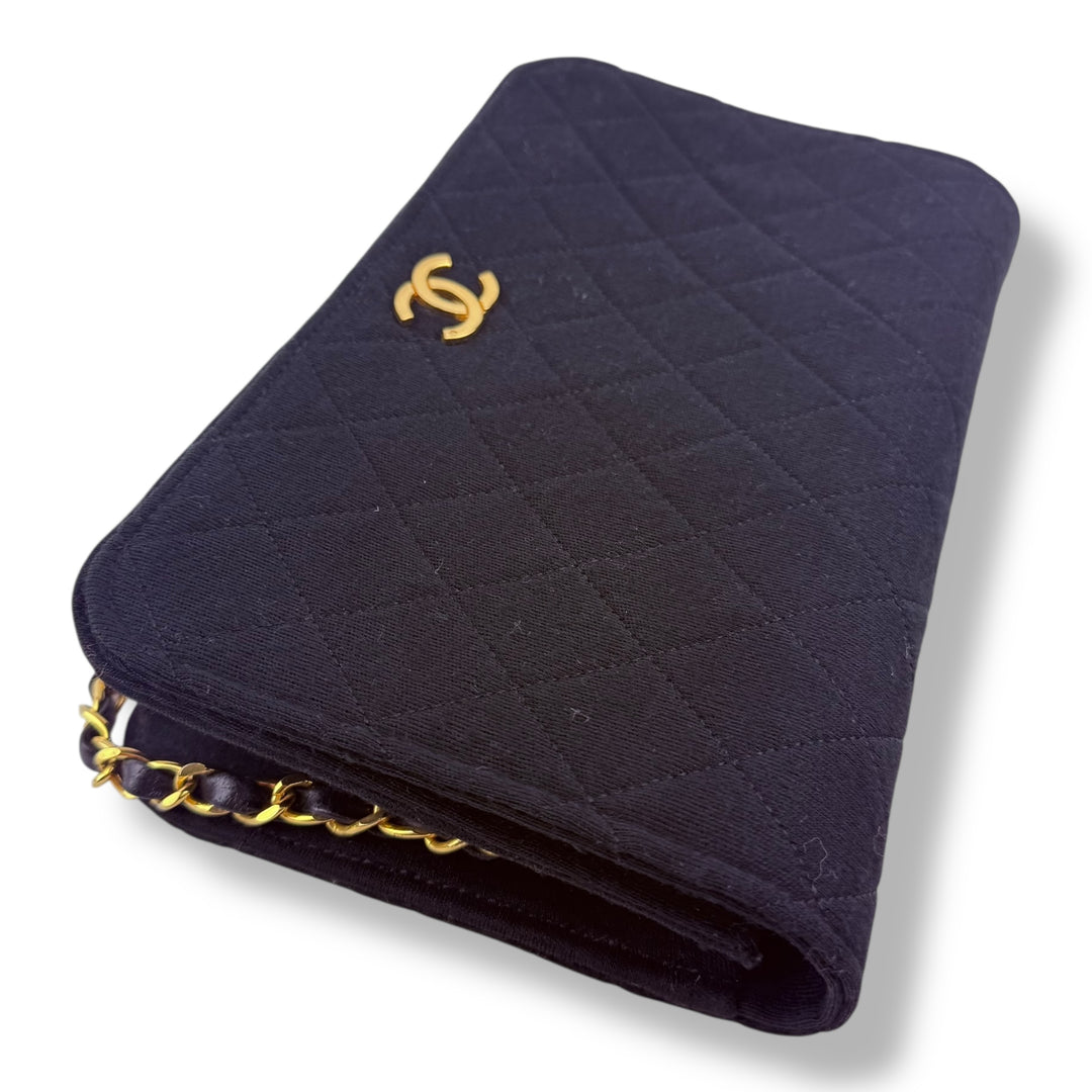 Chanel CC Black Push Lock Single Flap Quilted Cotton Shoulder Handbag