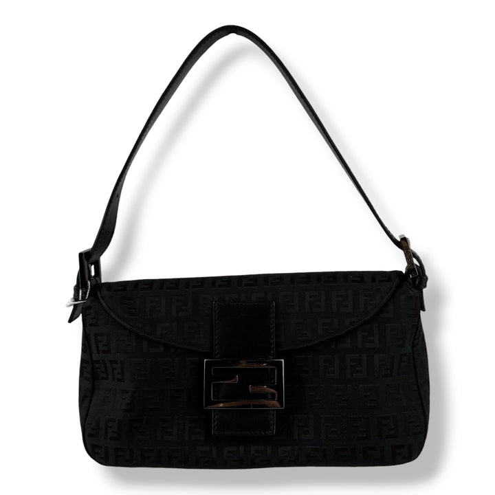 Fendi FF Zucchino Mamma Baguette Black Handbag