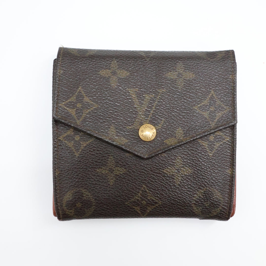 Louis Vuitton Vintage Brown Monogram V Flap Compact Bifold Wallet Purse Good/Very Good Condition