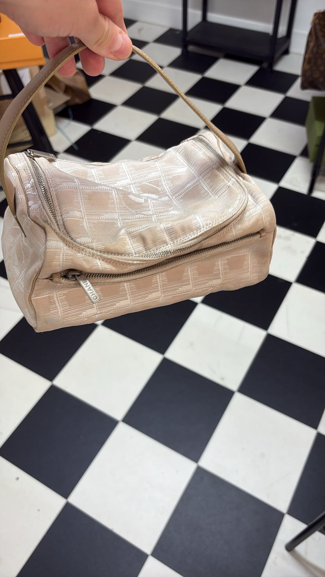 Chanel Nude/White Travel Line Canvas Handbag
