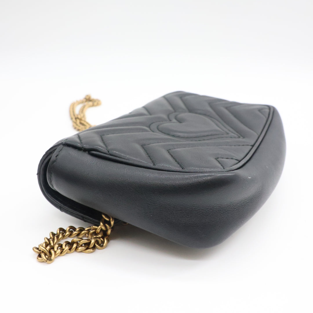 Gucci GG Marmont Flap Black Leather Super Mini Handbag