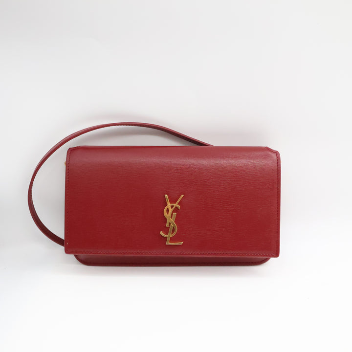 YSL Saint Laurent Red Smooth Leather Phone Holder Crossbody Pouch