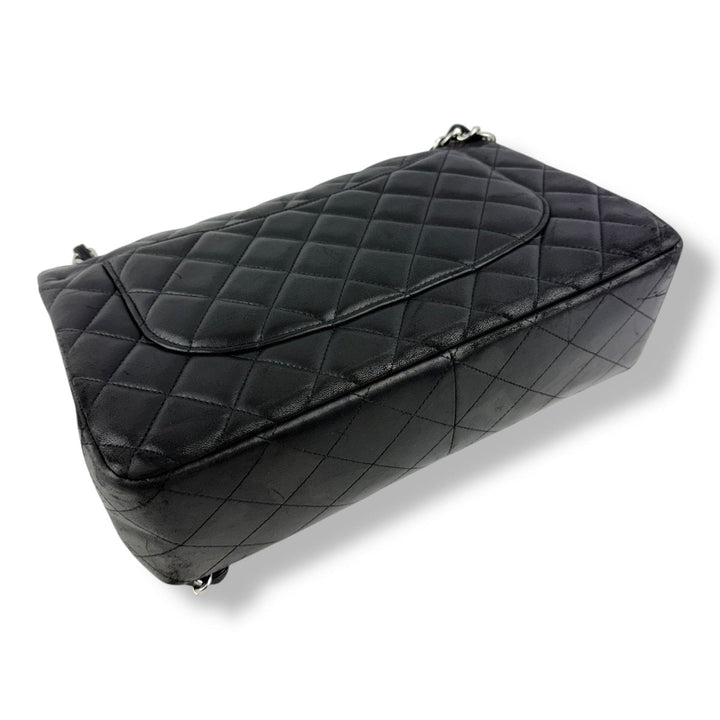 Chanel Double Classic Lambskin Black Flap Handbag Large