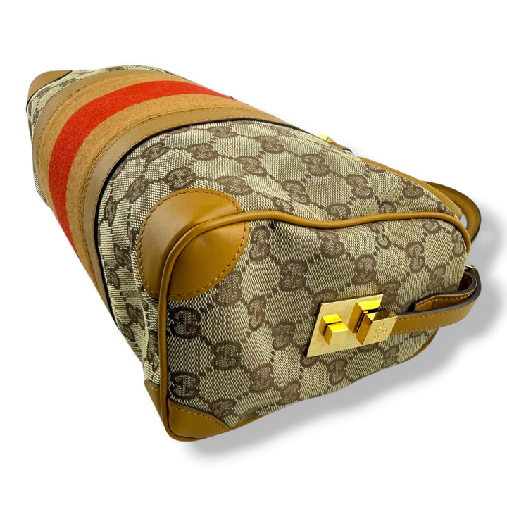 Gucci Sherry Line Beige/Red GG Monogram Boston Canvas Bag