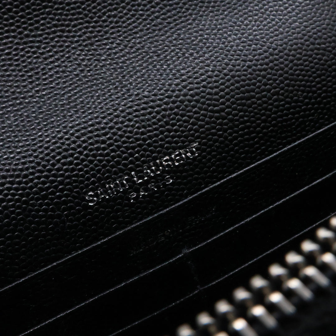 Saint Laurent YSL Black Grained Envelope Leather Wallet On Chain Handbag