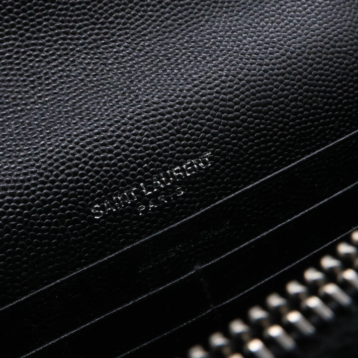 Saint Laurent YSL Black Grained Envelope Leather Wallet On Chain Handbag