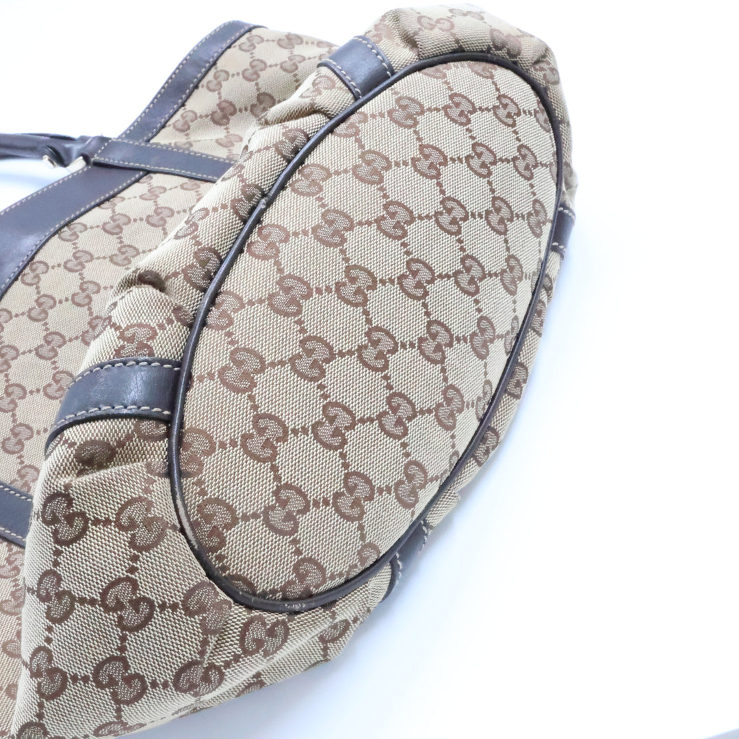 Gucci Abbey GG Beige/Brown Canvas D-Ring Tote Handbag
