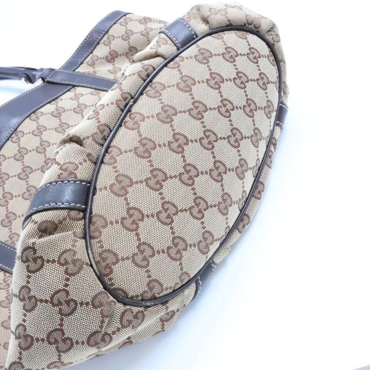 Gucci Abbey GG Beige/Brown Canvas D-Ring Tote Handbag