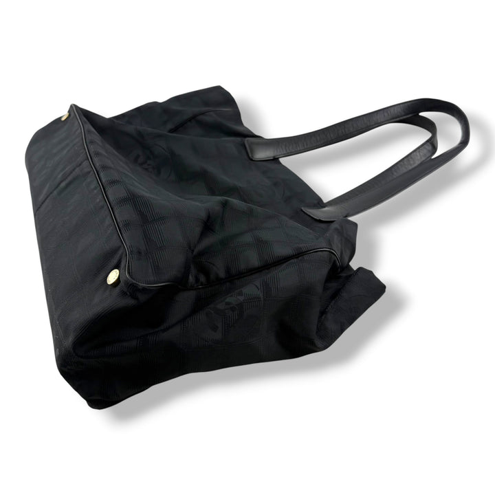 Chanel Black Travel Line Canvas Tote Handbag