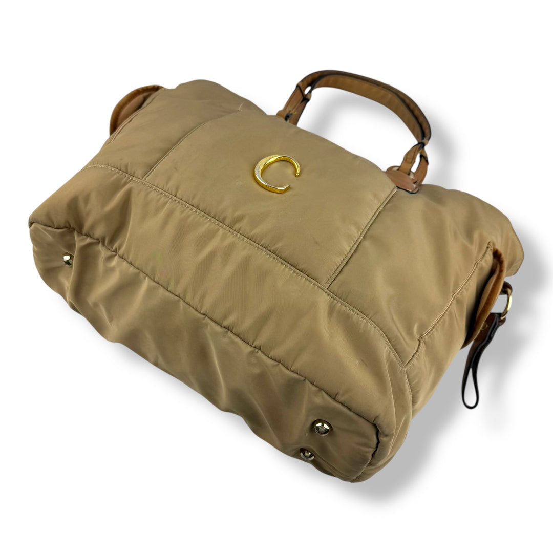 Chloe Beige Nylon Logo Diaper Handbag