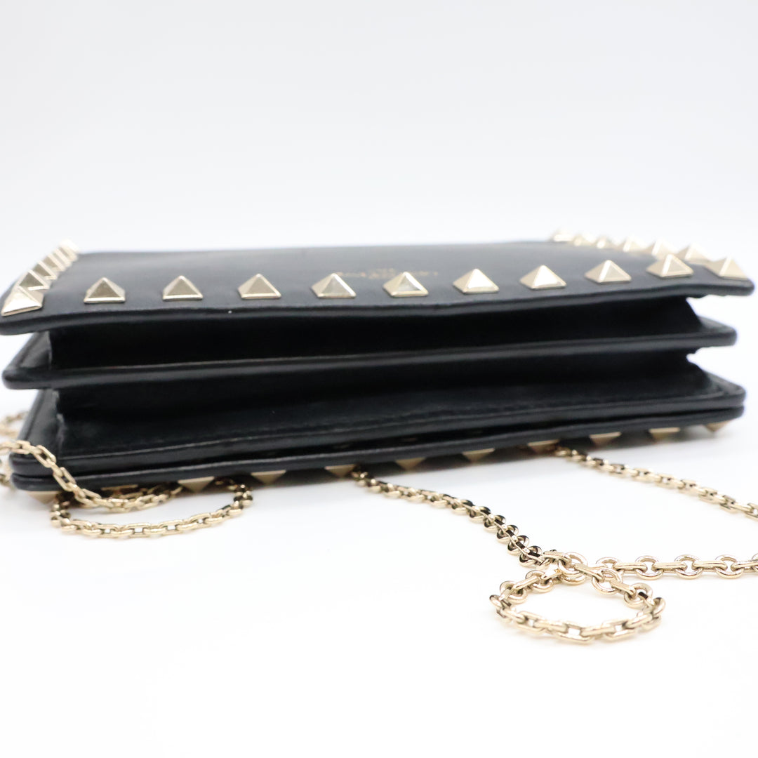 Valentino Garavani Stud Black Wallet on Chain Handbag