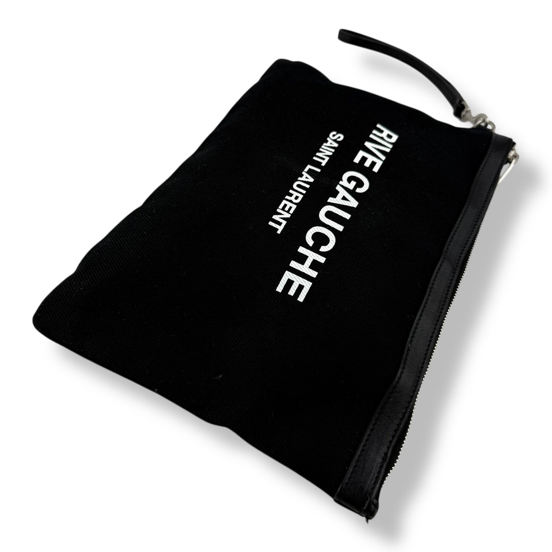 Saint Laurent Black Cotton Canvas Rive Gauche Clutch Bag
