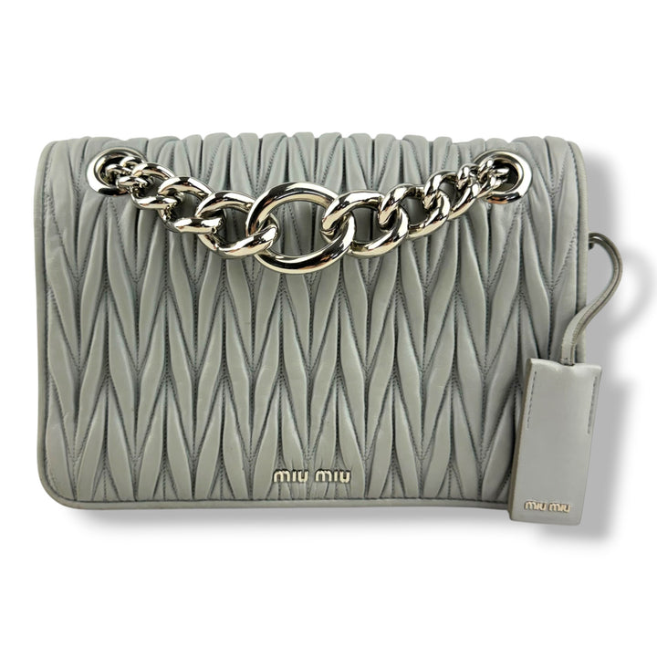 Miu Miu Grey Matelasse Nappa Leather Shoulder Handbag