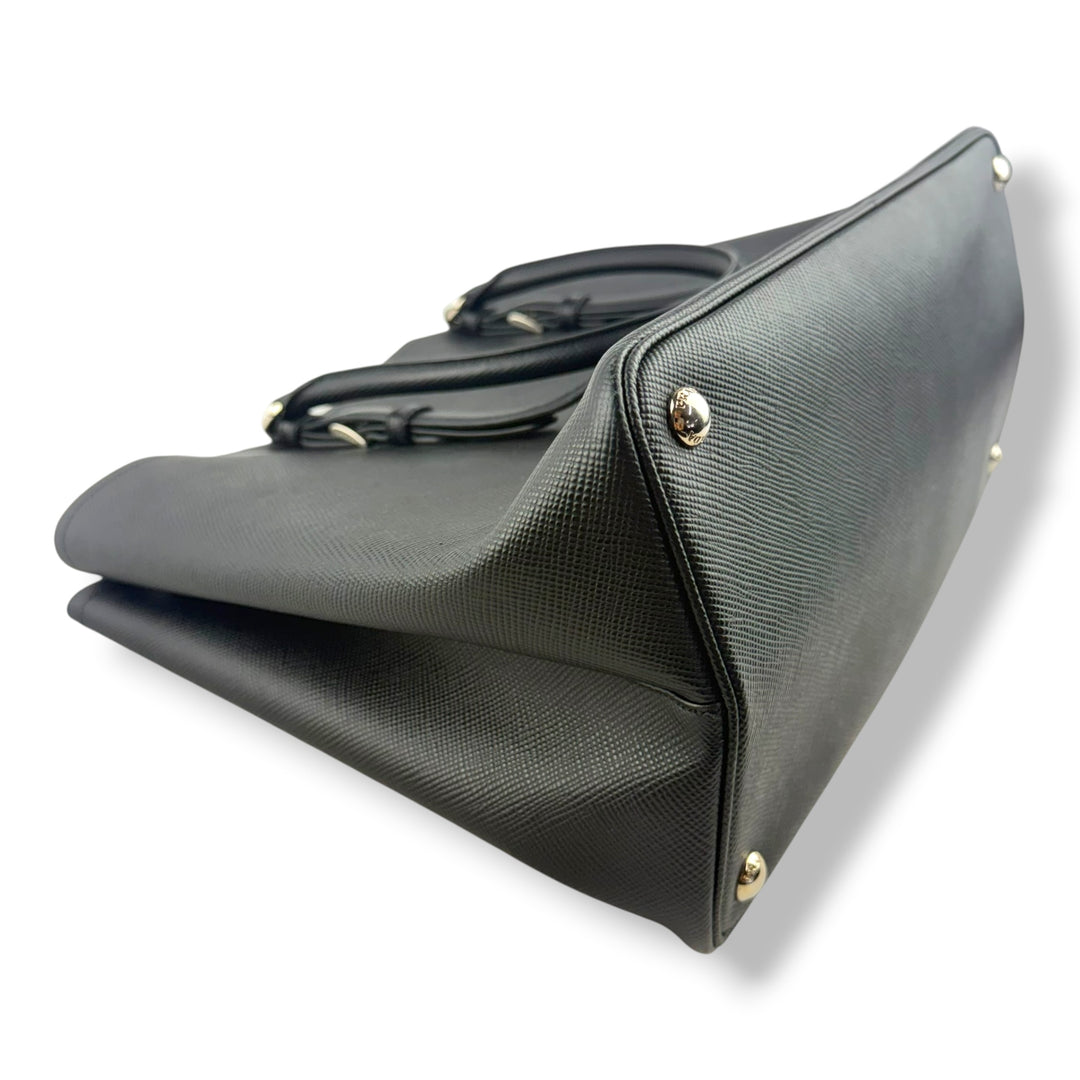 Prada Medium Double Tote Black Medium Leather Tote Handbag
