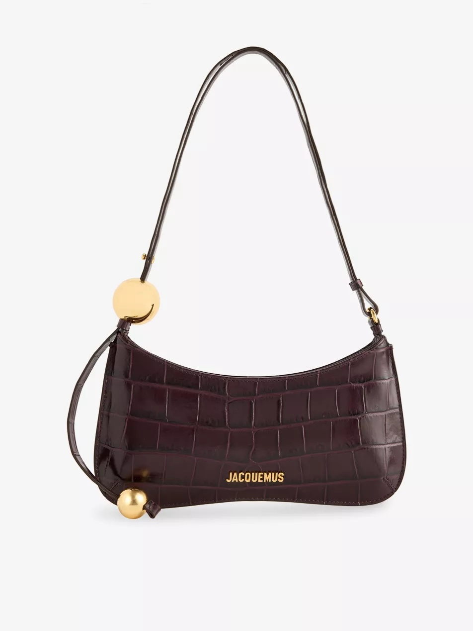 Jacquemus Le Bisou Croc Perle Leather Shoulder Bag Dark Burgundy